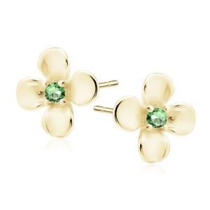 Cercei argint placati cu aur galben floare cu piatra verde DiAmanti Z2146EG_LG-DIA (Argint 925‰ 0,8 g.)